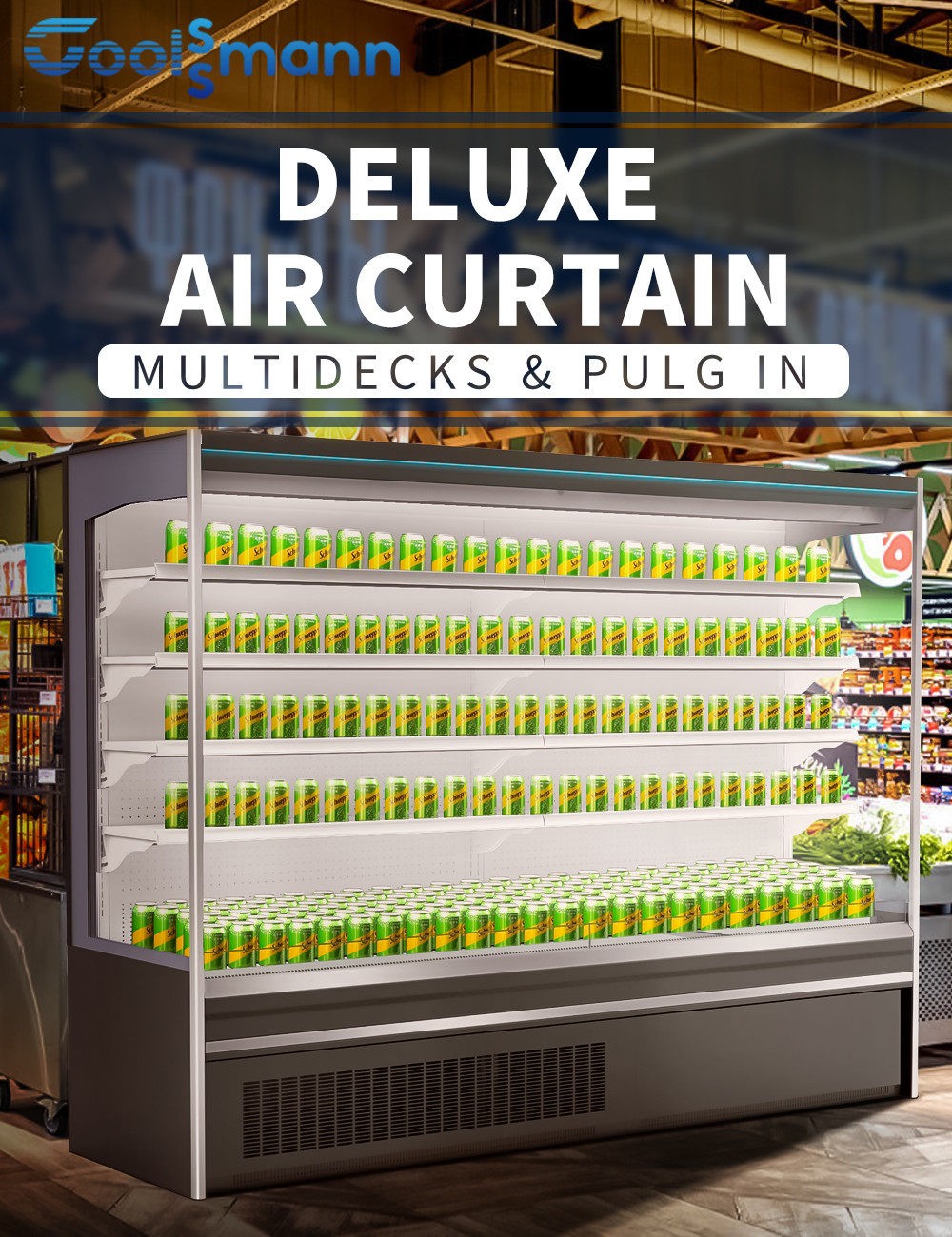 Vegetable Display Case Refrigerator , 4 Layers 1.98m Height LED Open Front Chiller