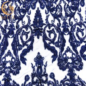 Quality Fashion Tulle Beaded Embroidered Lace Fabric Polyester Handmade wholesale