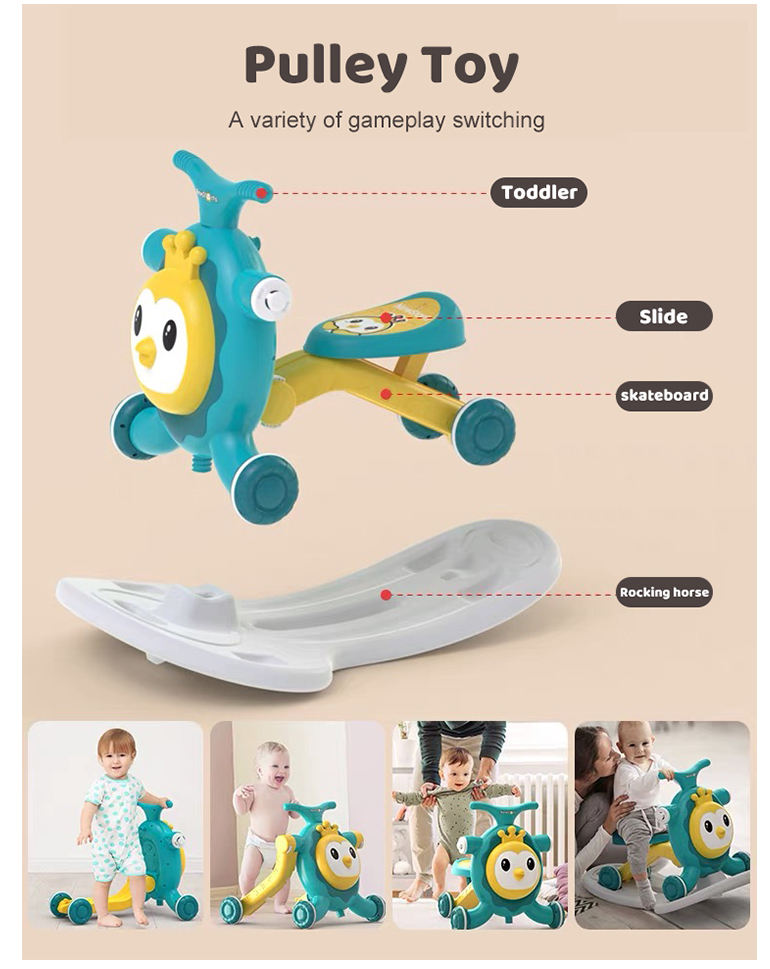 Multifunction Children's Pink Scooter with Walker Function and Shake a Horse Design
