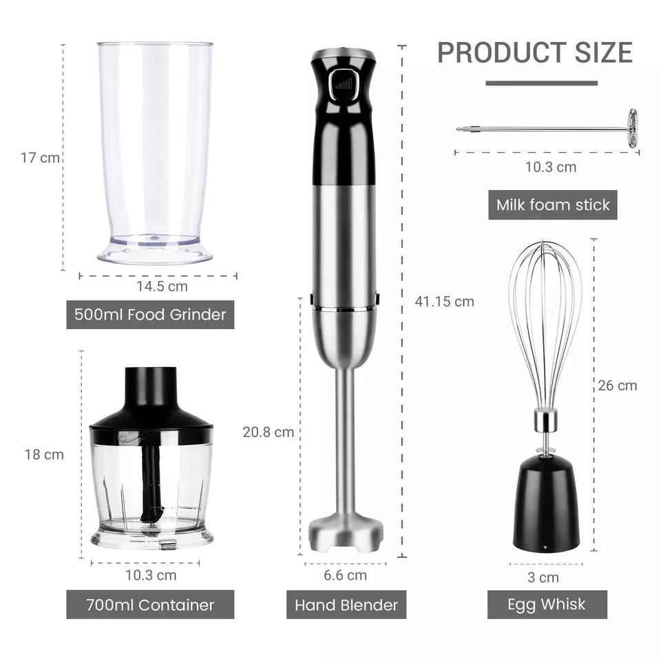 Portable Immersion Stick Hand Blender 4 In 1 With Chopper / Beaker