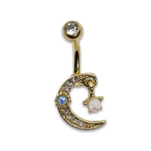 Quality Shiny Moon Star Dangle Belly Button Piercings Jewelry faux opal gem ODM wholesale