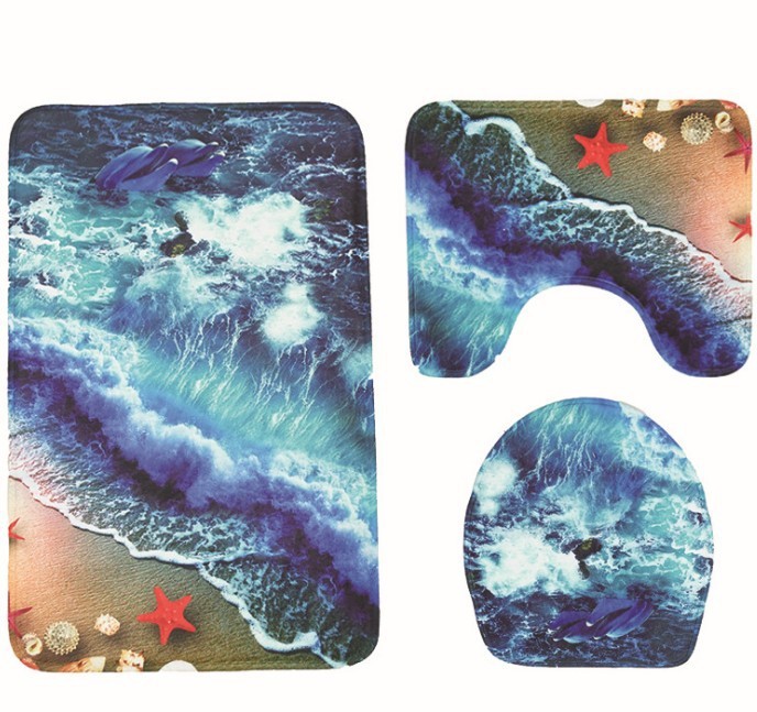 3pcs Toilet Mat Set U Shaped Stone Printed Restroom Rug Set