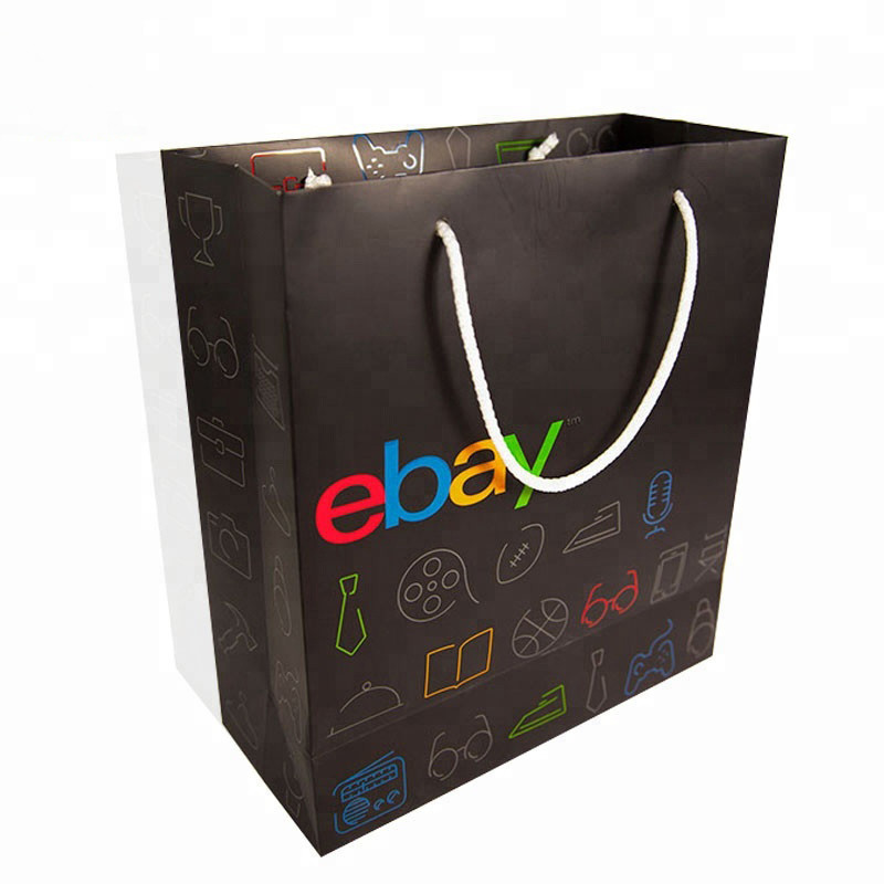 Offset Printing Black Paper Gift Bags With Handles Eco Friendly