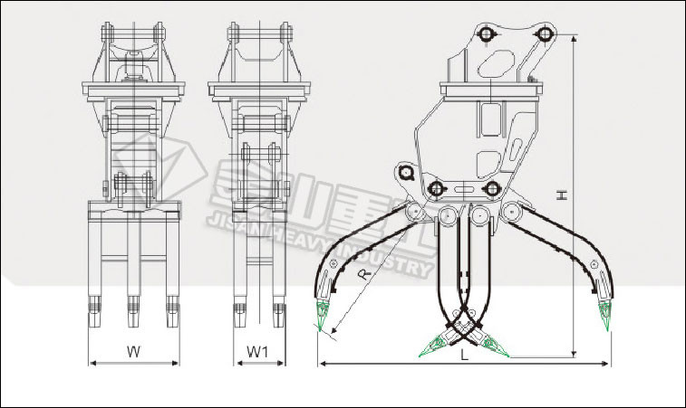 Steel Plate Excavator Rock Grab , 5 Tooth Rotating Grapple For Excavator Komatsu PC200 PC210