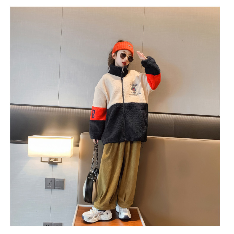 Embroidery Craft Lamb Fleece Jacket Autumn Winter Thickened Girls Cotton Padded Coat