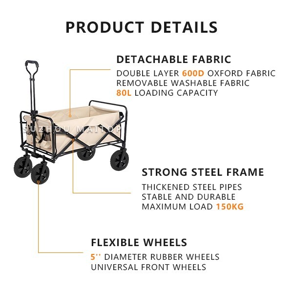 Compact Folding Wagon Cart Adjustable Collapsible Wagon For Outdoor Camping