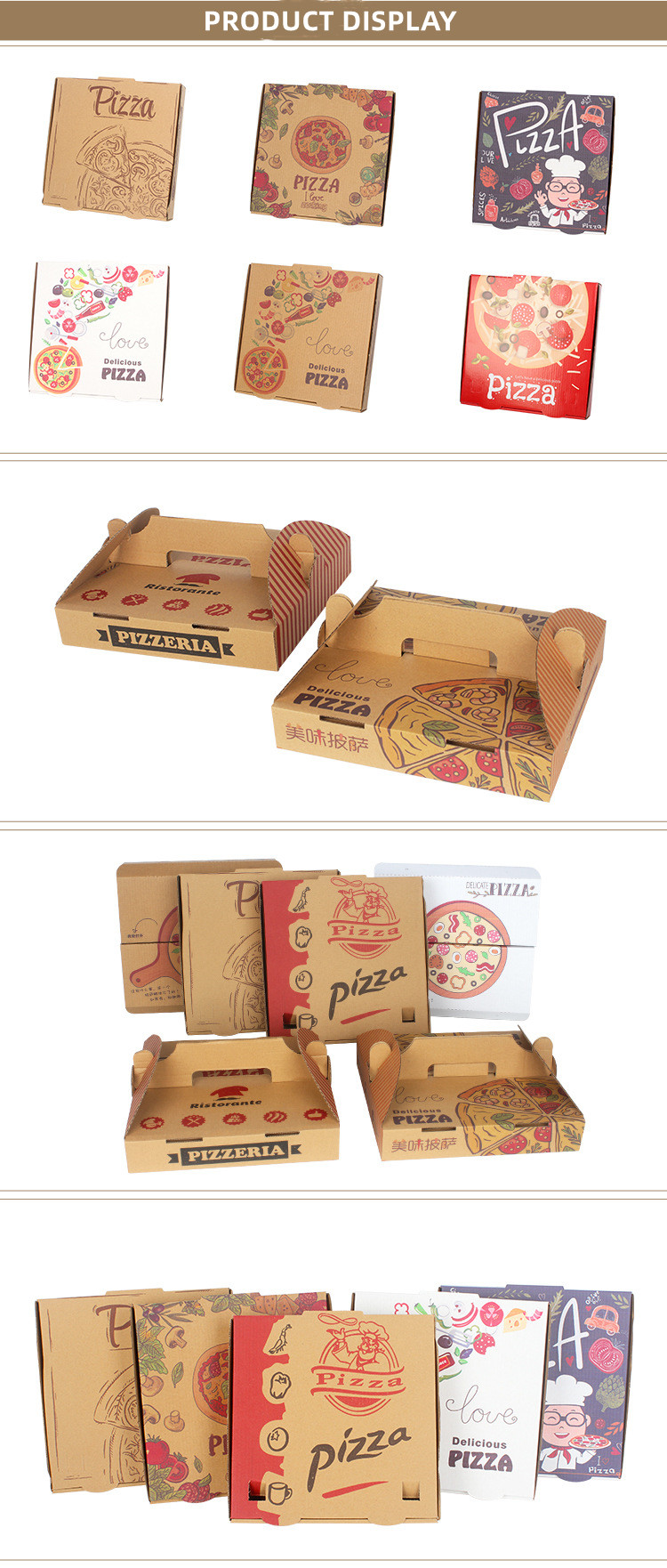 Gold Foil Printing Takeaway Pizza Box Packaging 16 Inch Foldable Square