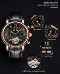 KINYUED J022-2 Minimalist Gold Case Leather Strap Watches Complete Calendar