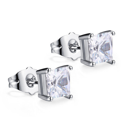 Wholesale Stainless Steel Round Clear Cubic Zirconia Stud Earrings Women