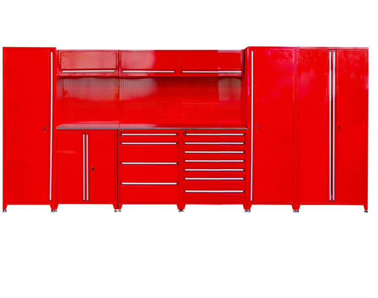 Acceptable OEM ODM Metal Garage Cabinet with Heavy Duty Workbench and Casters