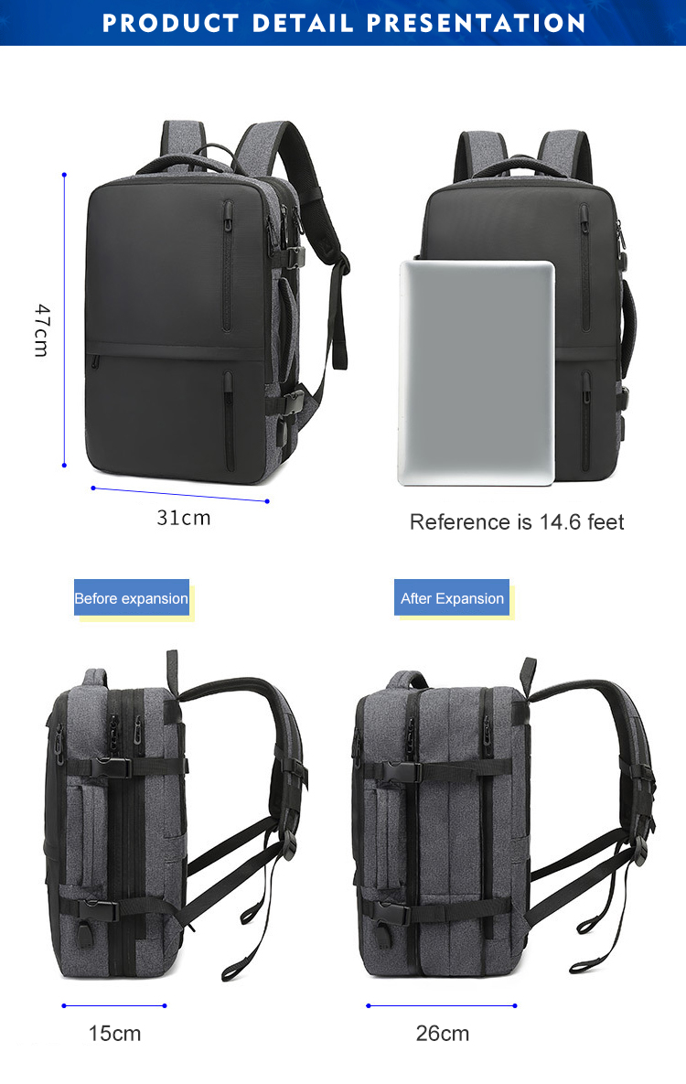 Multifunction Expandable Travel Nylon Laptop Backpack With USB