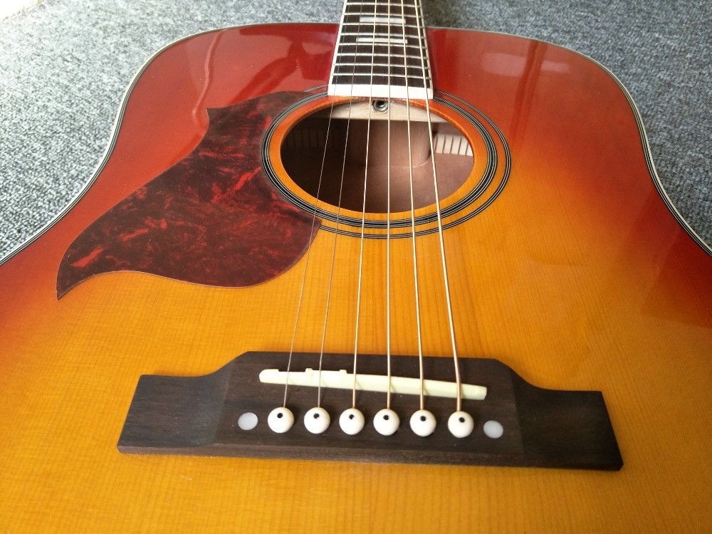 Left hand Acoustic guitar Cherry Sunburst hummingbird Acoustic Guitar+Factory customization