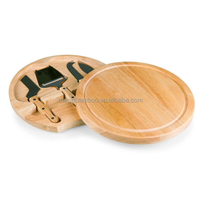 Natural Bamboo Wood Round Charcuterie Board Set Perfect for Chopping and Entertaining