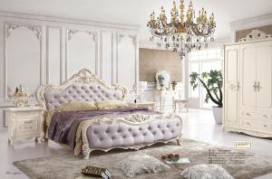 Quality luxury cream French style solid wood bed room set wholesale