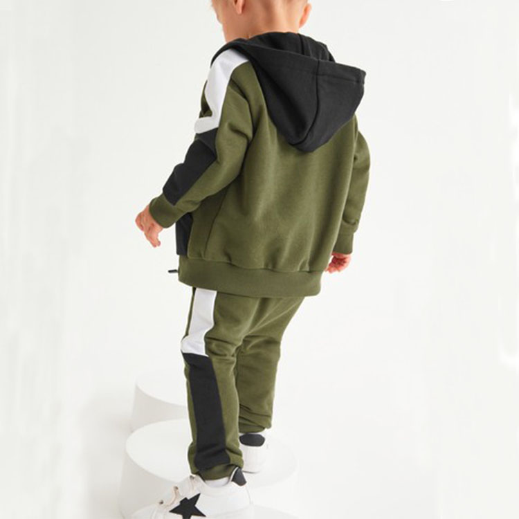 Cotton Boys Zipper Hoodie Sweatsuit Set Two Piece Kids Clothes Set Customized Printing