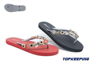 Quality Diamond Women PE Flip Flop With Metal Luster Textured Strap wholesale