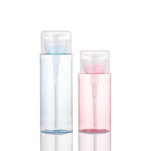 Quality Pink Makeup Remover Cosmetic Packaging Empty Bottle Blue Nail Polish Remover Press Pump Round Dispenser Flip Cap wholesale