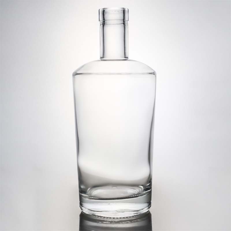 Collar Material Glass 750ml Round Shaped Clear Flint Bottle for Customized Gin Rum