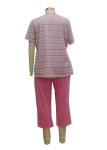 Fashion Ladies Pajama Sets Yarn Dyed Pink Striped Pyjamas Breathable