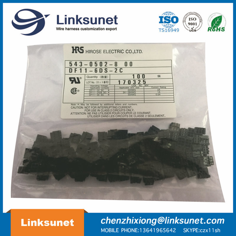 Black Male Female Wire Connectors HRS Double Row Pich 2.0mm 6P DF11 - 6DS - 2C / Material PA