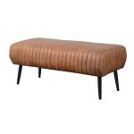 Vintage Leather Ottoman Footstool Bench Open Road With Black Iron Legs