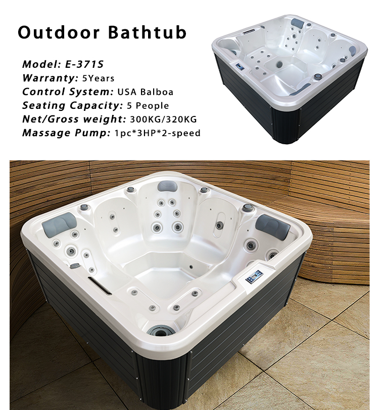 White 5-Person Acrylic Corner LED Light Hydrotherapy Hot Tub E-371S
