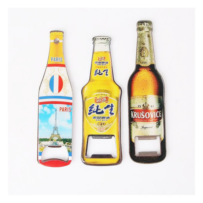 Custom Cheap Promotion Gift Beer Brand Bottle Shape Beer Bottle Opener Fridge Magnet, Print Logo with Epoxy