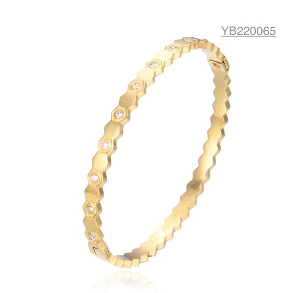 Cheap Honeycomb Hexagonal Stainless Steel Bangle CE Personalized 14k Gold Bracelet for sale