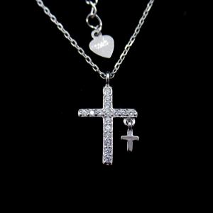 Quality Special Cross Shape Cubic Zirconia Jewelry / Engaged Jewelry Silver Necklace wholesale