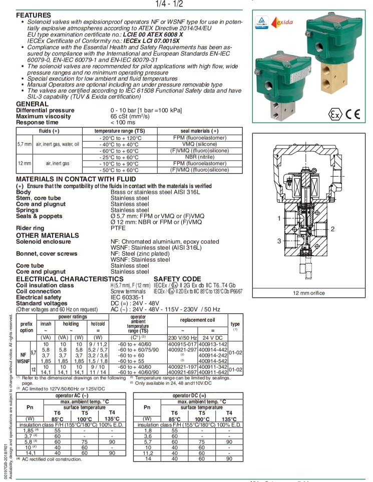 Stainless Steel WSNF8327B102MO ASCO Flameproof Solenoid Valve 3 Way 2 Position