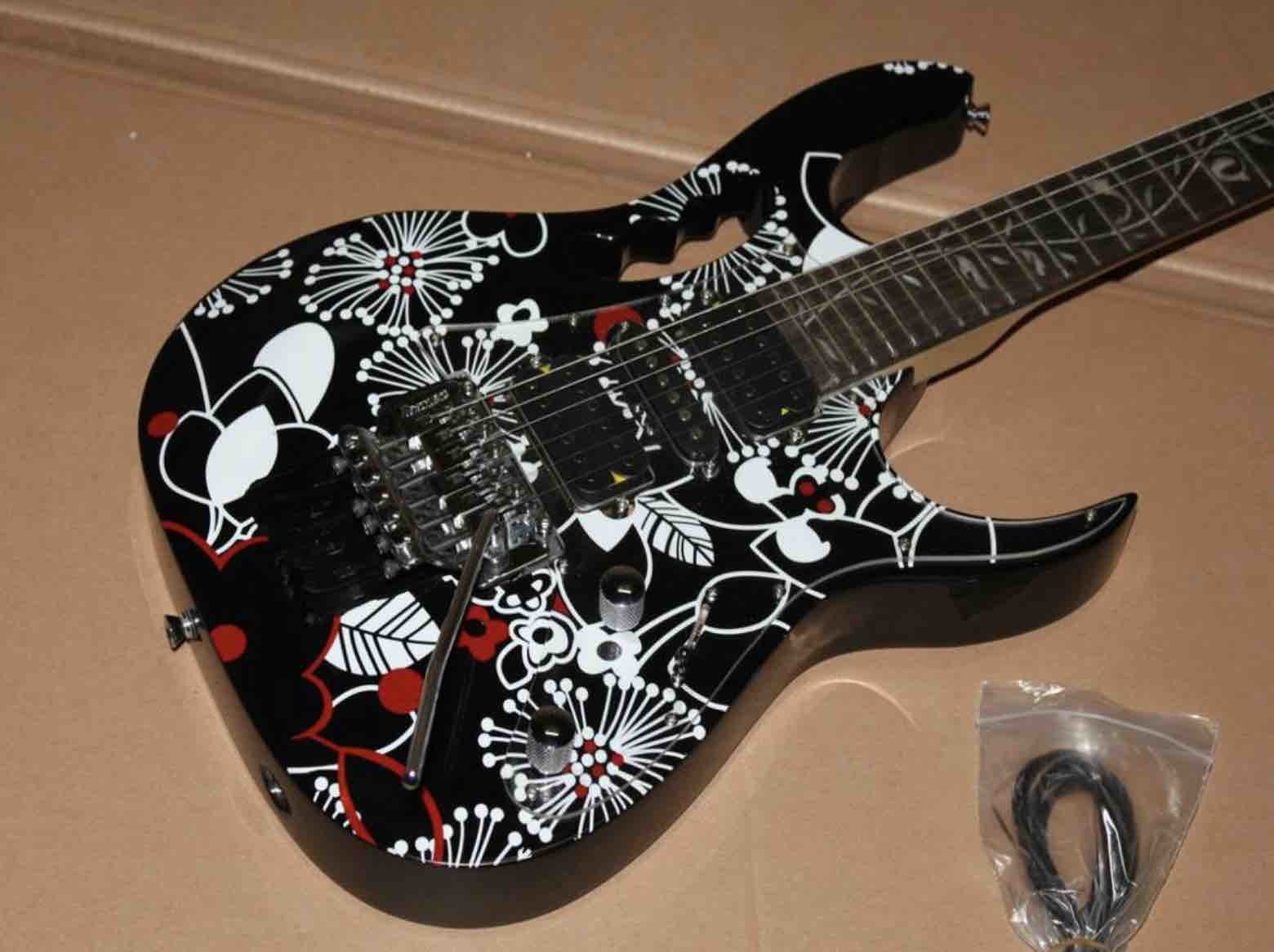 Custom Guitar Jemseries Model Electric Guitar With 3 Pickups Abalone Flower Inlay In Multicolor Black