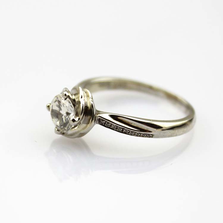 Sterling Silver Engagement Ring with 6mm Blue Topaz Cubic Zirconia(F84)