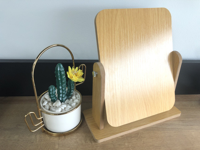 Rotatable Rectangular Cosmetic Table Mirror Beech Wooden Desktop Mirror 9 X 24cm