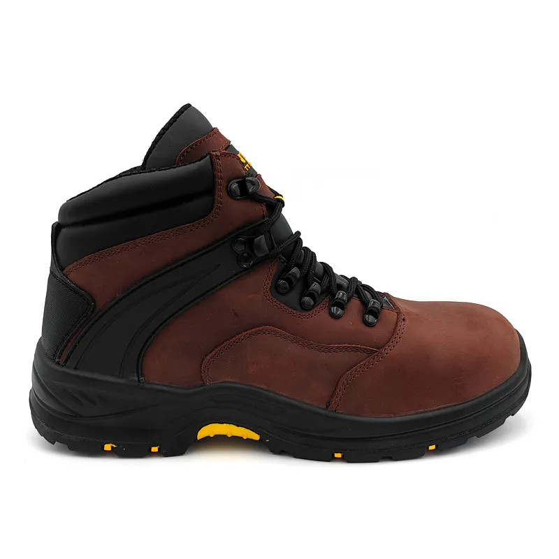 Brown Crazy Horse Leather Shoes Industrial Protective Safety Boots S3