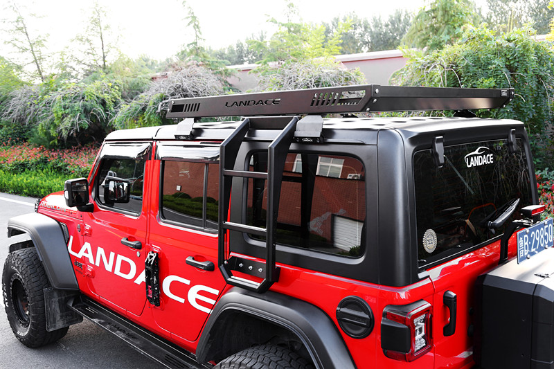 High Load Capacity Jeep Wrangler Roof Rack Basket with Integrated Ladder 400kg Capacity