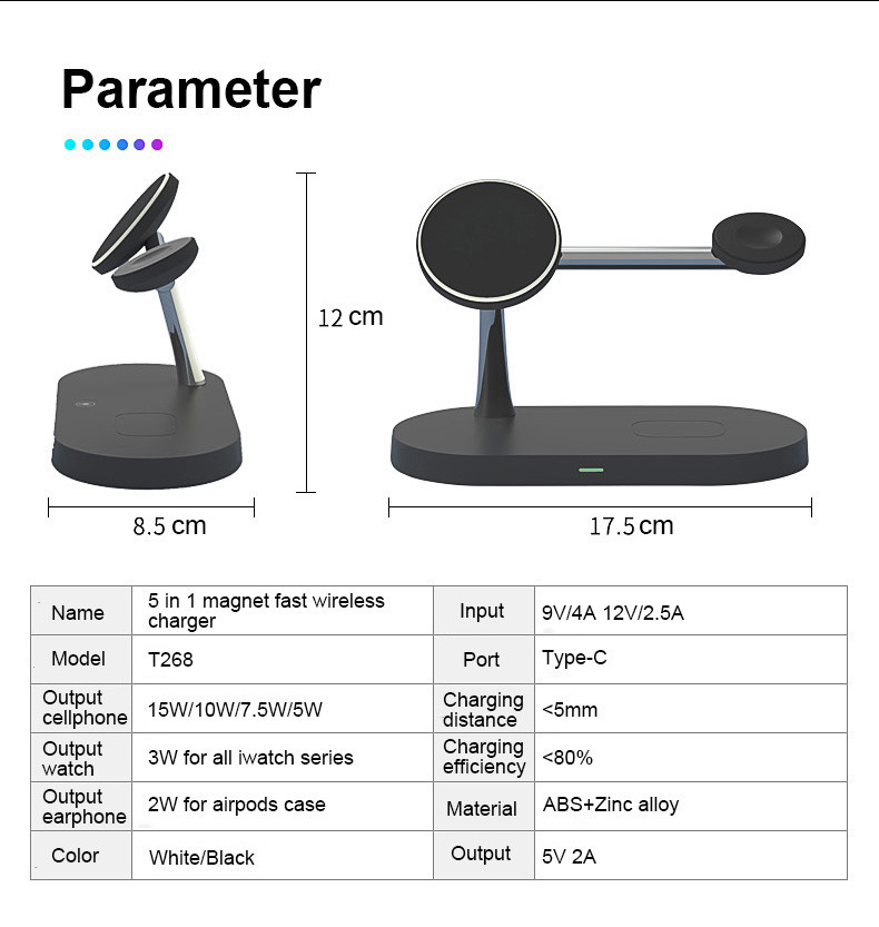 Versatile 15W 5 In 1 Wireless Charging Stand With USB A Output