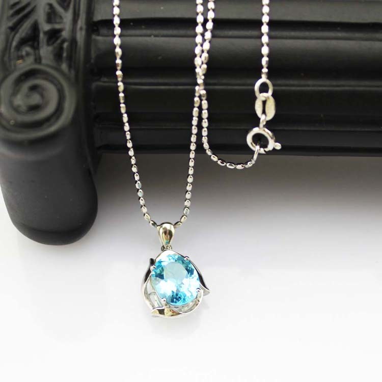 925 Silver Jewelry 9x11mm Oval Cubic Zircon Pendant Necklace (P08)