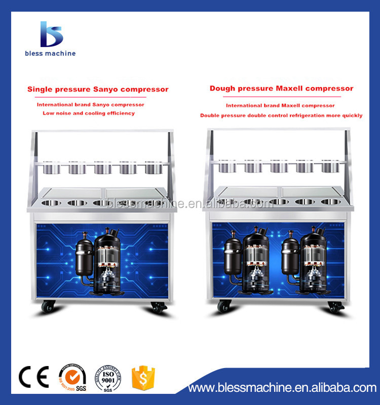 Fried Ice Cream Machine with 480mm Pan Size and 1650*560*780mm Dimensions