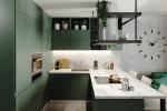 Sophisticated Green MDF Kitchen Cabinets With Quartz Countertops
