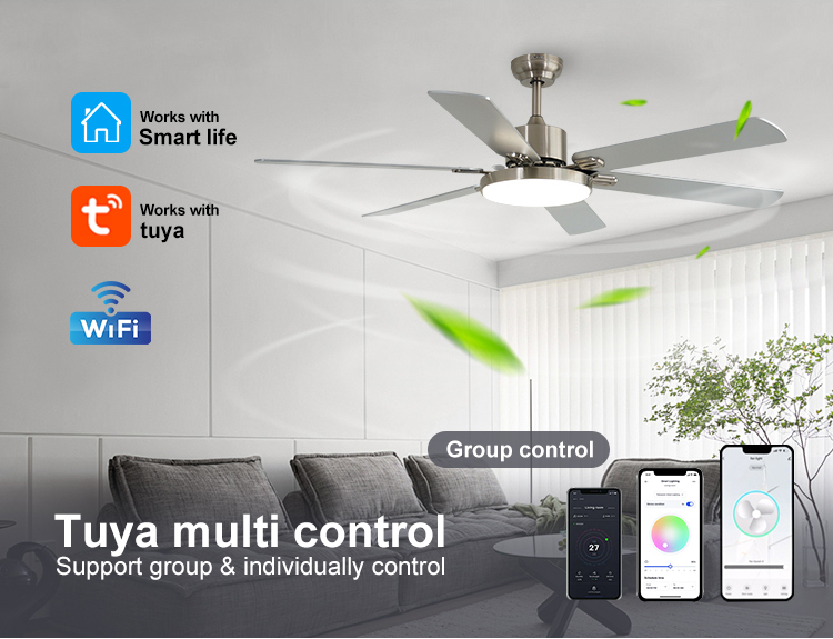 High Volume Natural Wind LED Ceiling Fan with 6 MDF Blades and Modern Design Style 10-