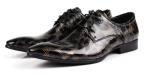 Crocodile Style Mens Black Brogue Shoes , Fashion Nightclub Genuine Snakeskin