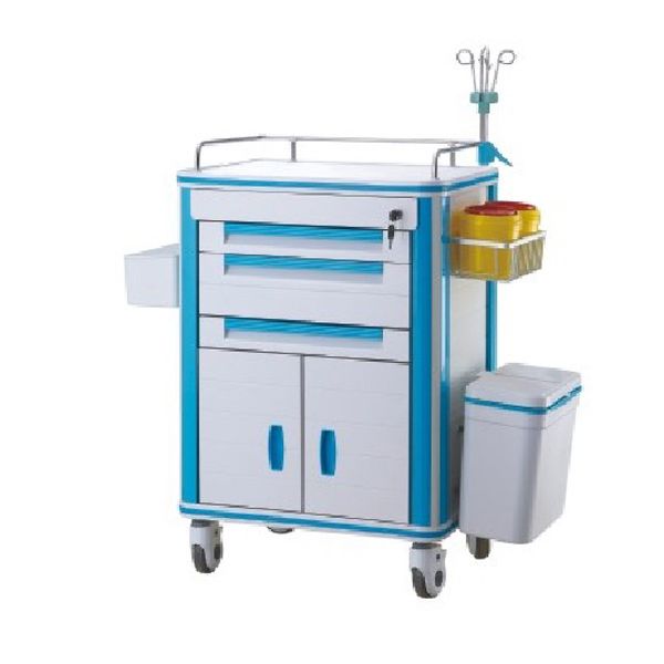 Drug Delivery Medical Trolley Cart With CPR Board , Anaesthesia Hospital Trolley With IV Pole