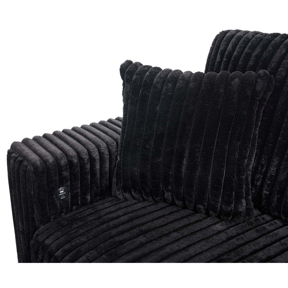 U-Shaped Sectional Sleeper Sofa with Pull Out Bed and Storage Chaise Lounge and USB Charging Port, Black Corduroy Fabric