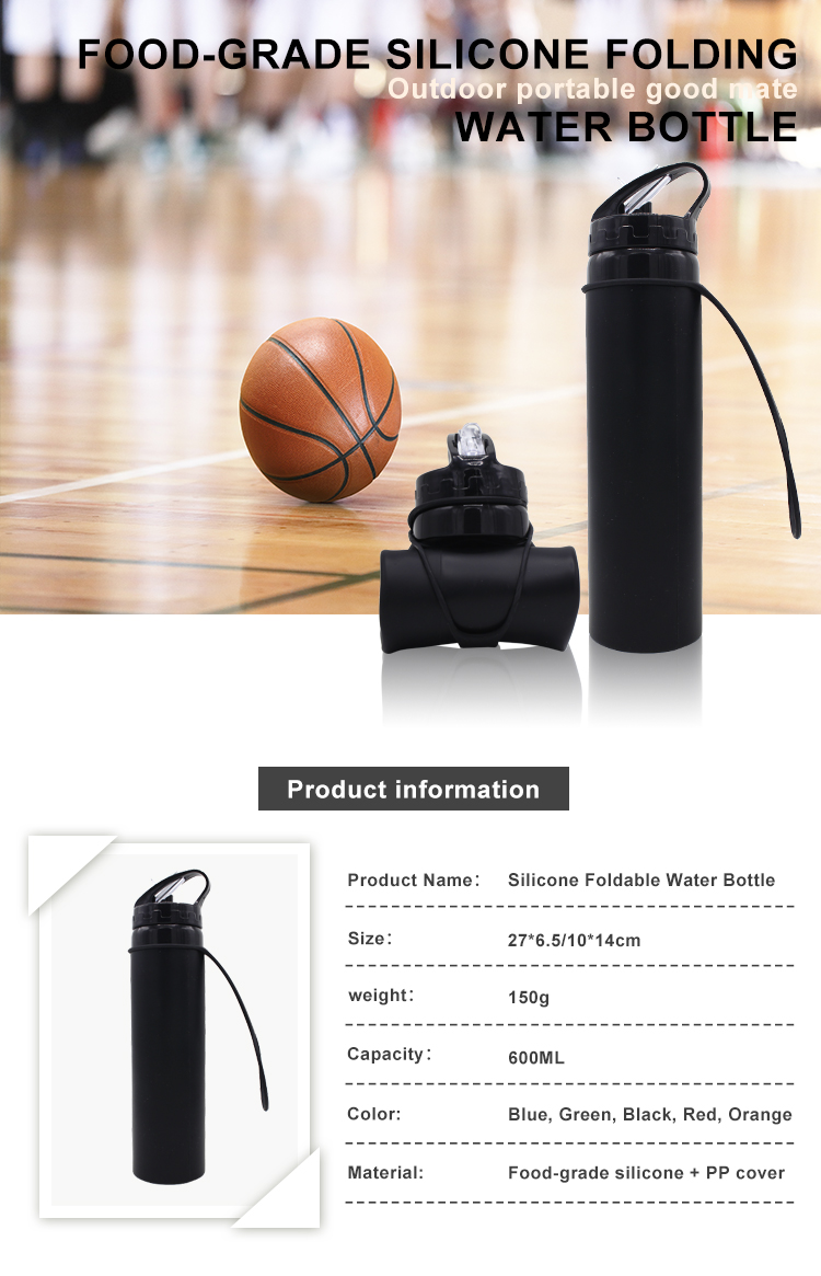 OEM ODM 600ml Collapsible Silicone Water Bottle