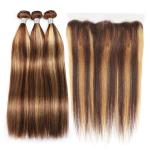 Highlight Piano Ombre Colored Human Hair Bundles Straight Wigs P4 27
