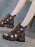 Spring Autumn Black Ladies Roman Sandals Mid Calf Boot Height