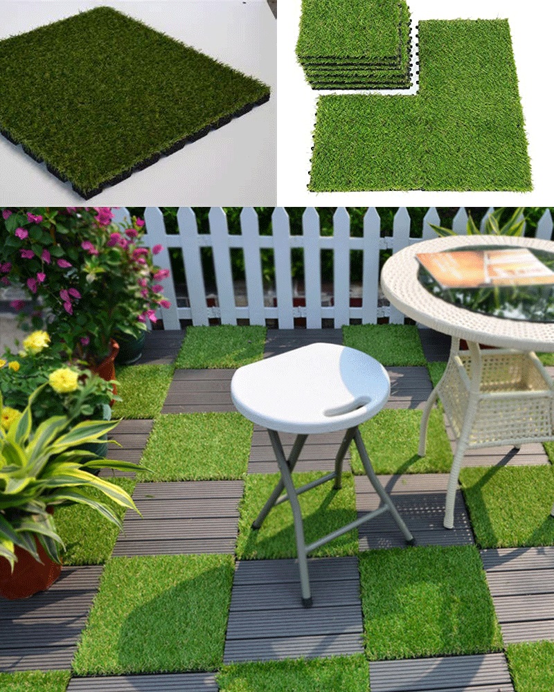 Interlocking Faux Grass Tiles for Artificial Grass Turf Size 300x300x22/25mm Drainage
