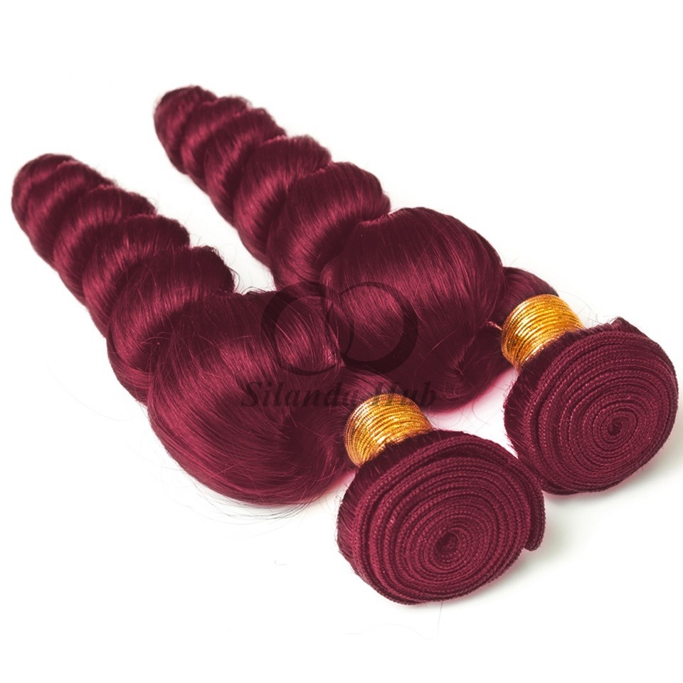 Burgundy Loose Wave Remy Human Hair Bundles Sew In Weave Bundles Brazilian Bundle Deals