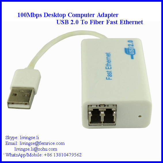 100Mbps Single Port Fiber Optic Network Adapter, USB2.0 Bus Type LC Fiber, 20km Distance, 1310NM Wavelength