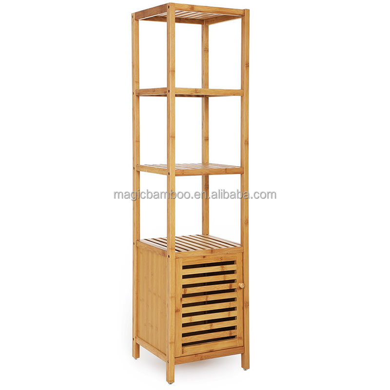 CLASSIC Design Style Multifunctional Bamboo Cabinet 4 Tiers Floor Bathroom Storage